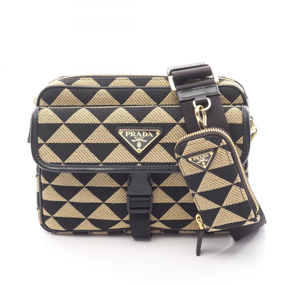 Prada Symbole embroidered Shoulder bag beige black